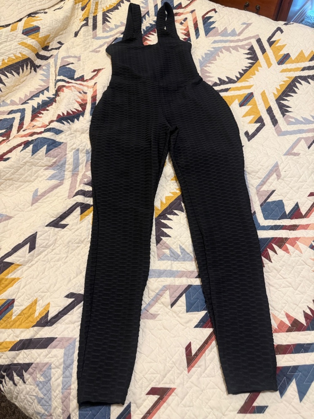 Source Unknown Black Textured Jumpsuit with Exposed Back and Ruched Bottom